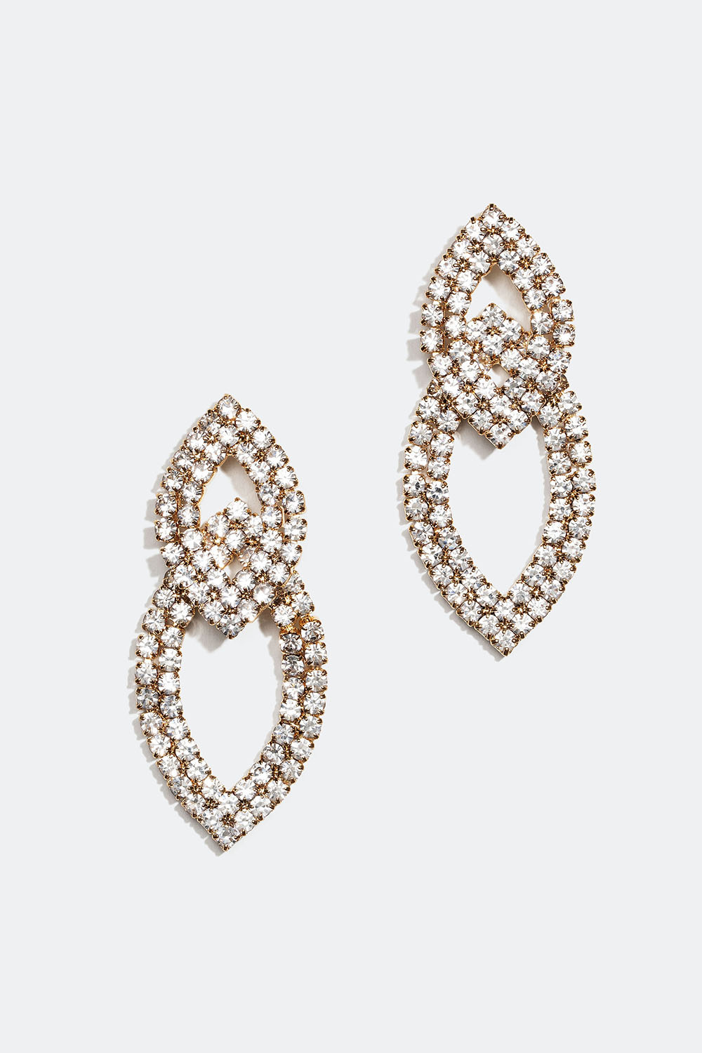 Gullfargede strassøredobber med to dekorasjoner