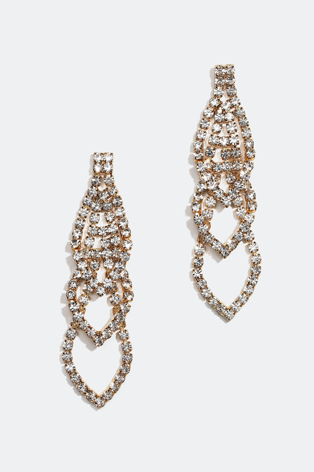 Gullfargede strassøredobber med tre dekorasjoner