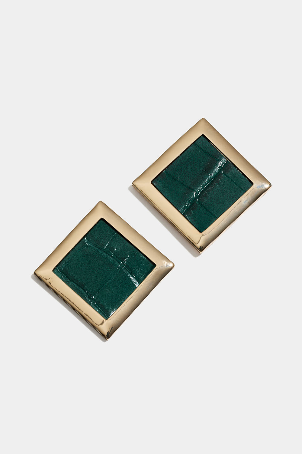 Firkantede øredobber med grønt kunstskinn