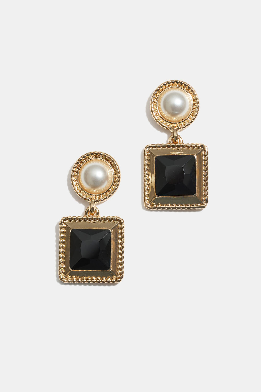 Øredobber med perle og sort glasstein