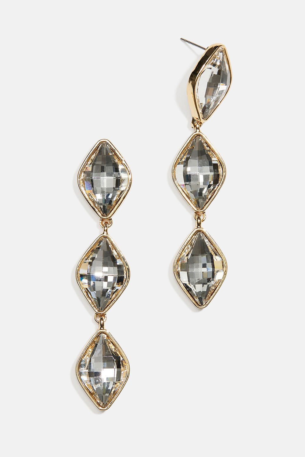 Øredobber med diamantformede hvite glassteiner