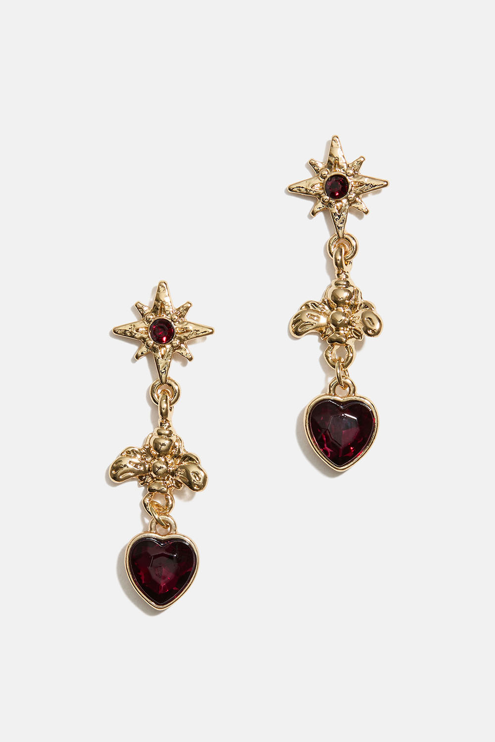 Øredobber med bier og røde hjerter