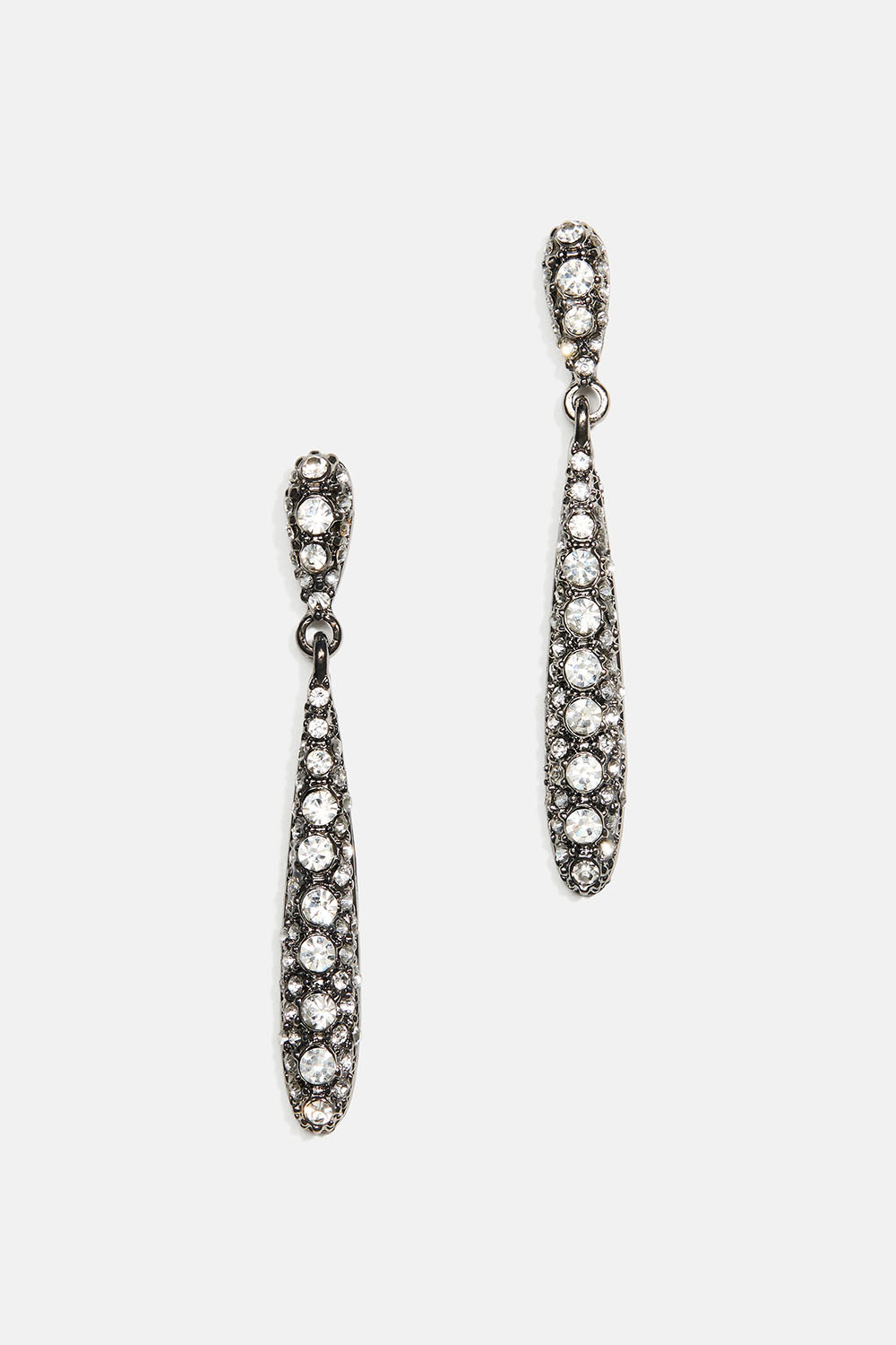 Lange mørkegrå dråpeøredobber med strass 