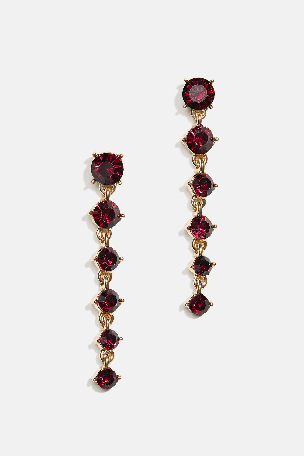 Øredobber med vinrøde runde glassteiner