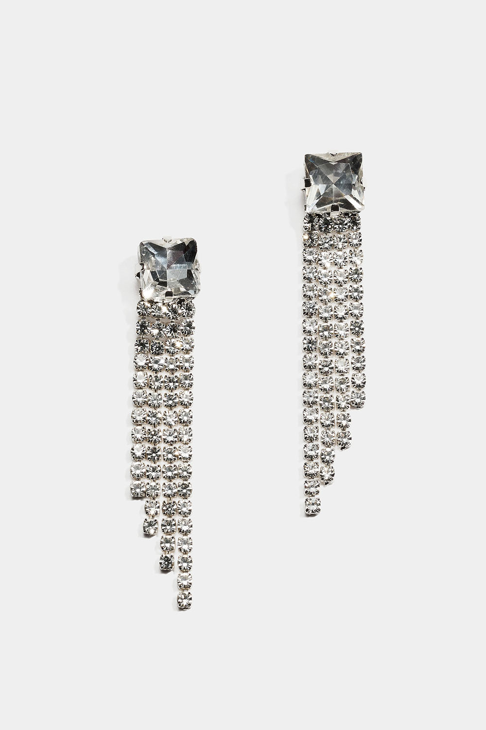 Øredobber med kvadratisk glasstein og strasslenker