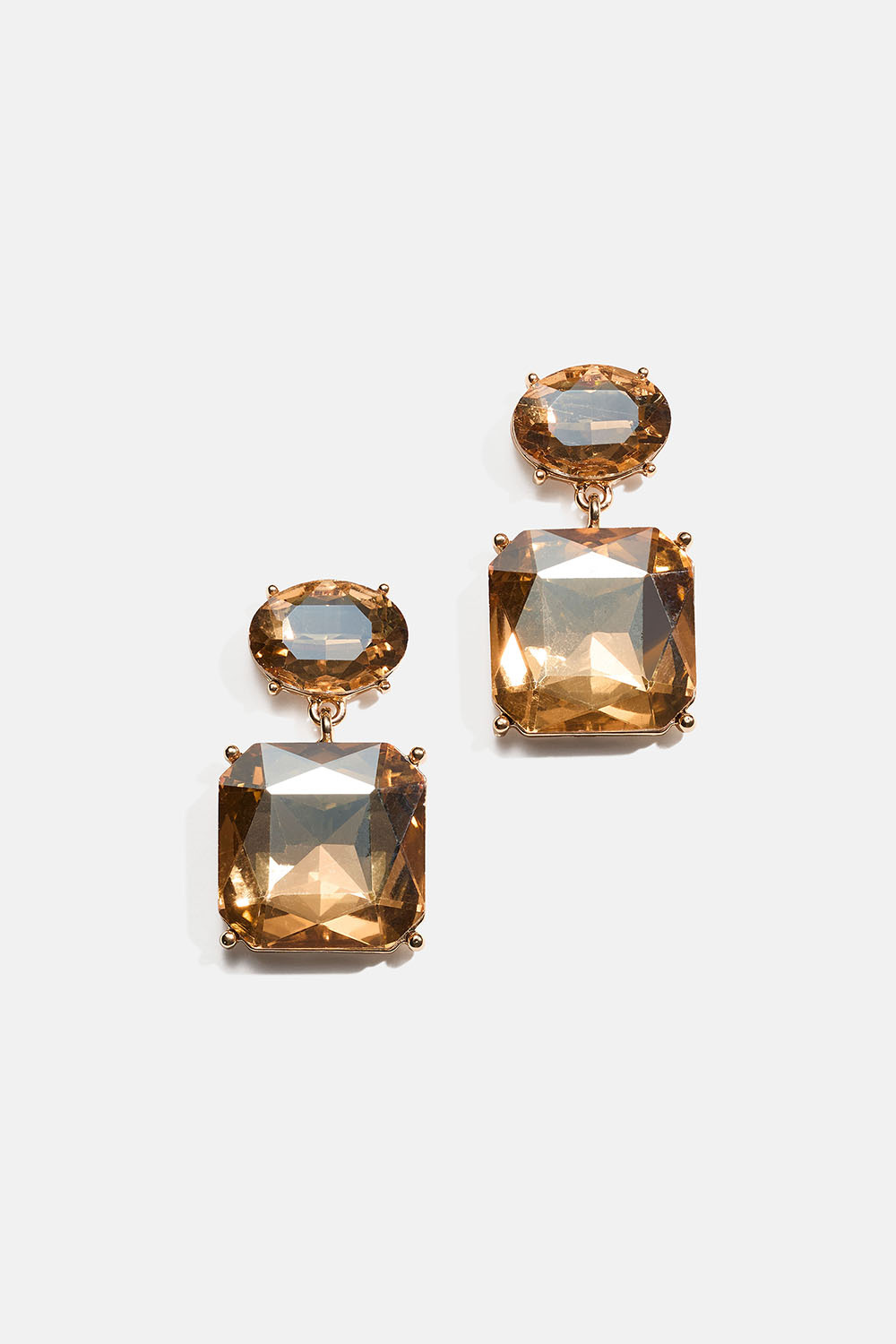 Gullfargede øredobber med ovale og firkantede glassteiner