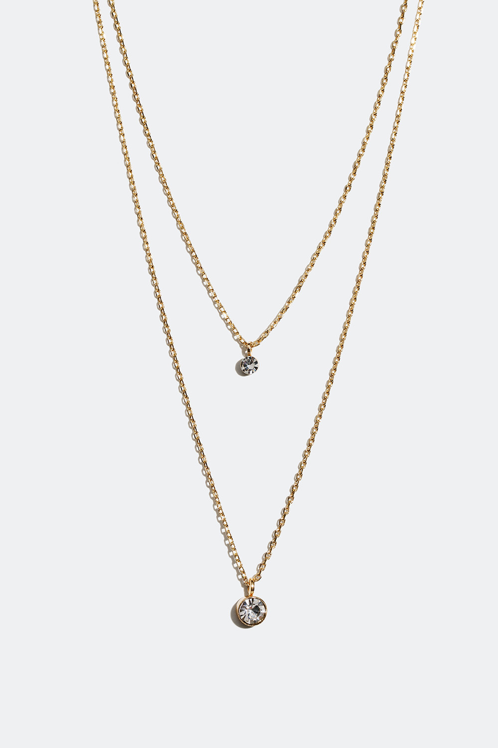 Gullfarget dobbelt halskjede med to små glassteiner