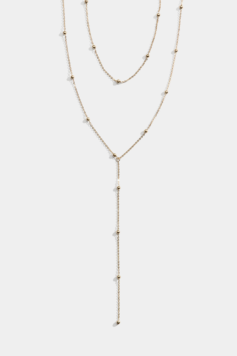 Lariat-halskjede med små kuler, gullfarget