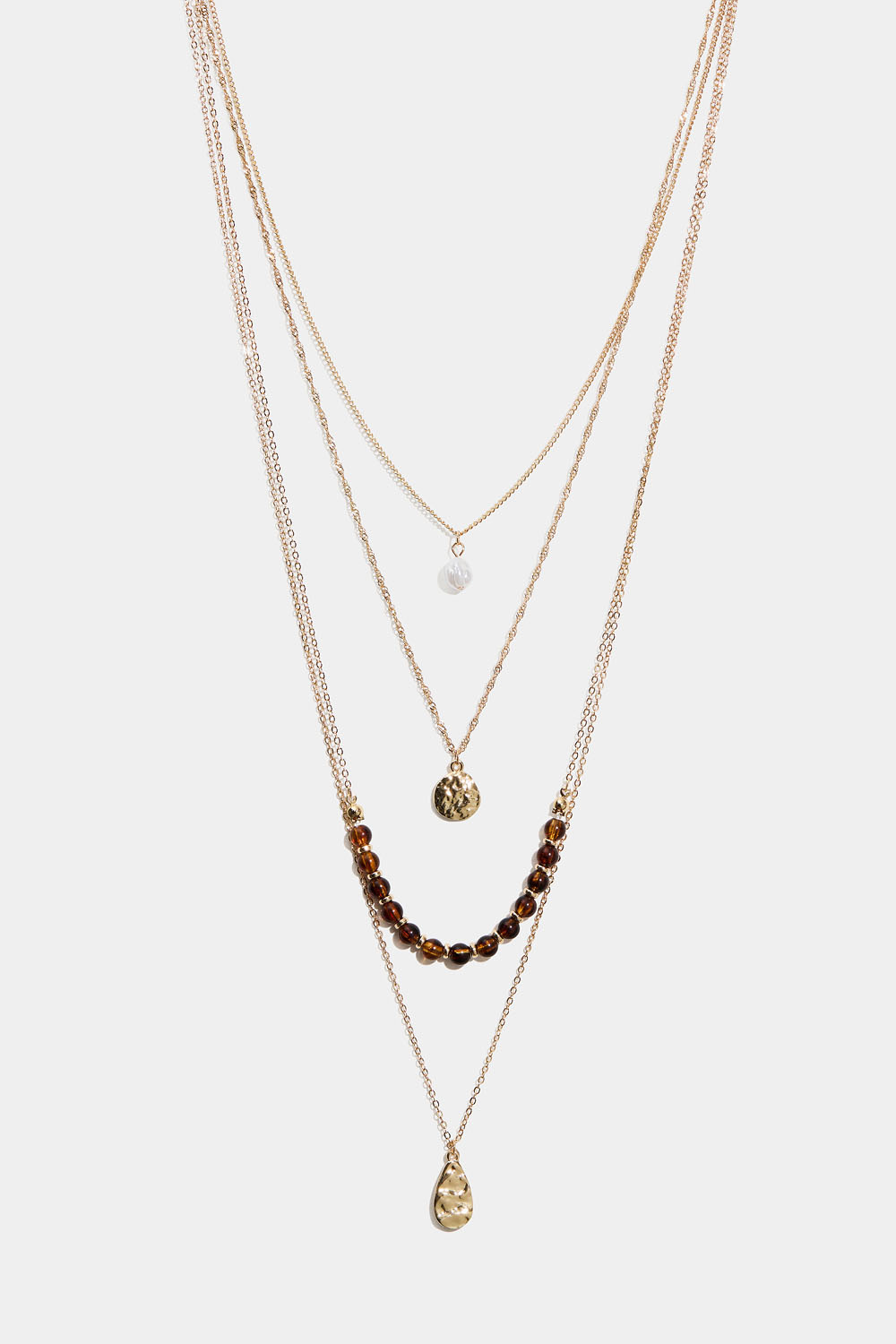 Langt halskjede med fire lenker og anheng