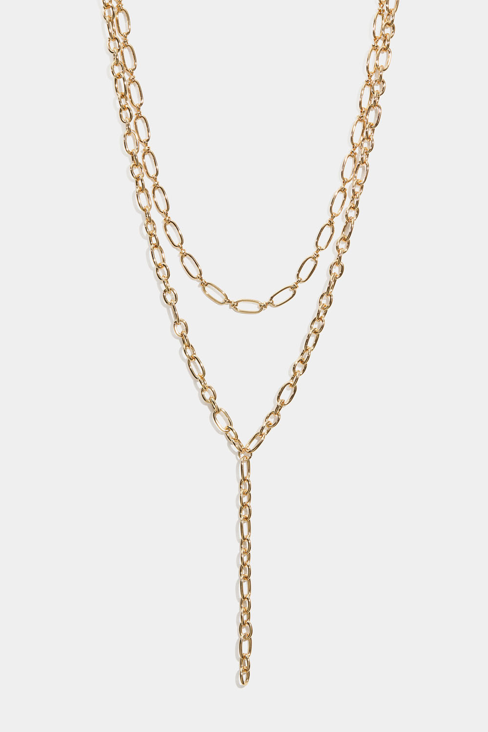 Gullfarget lariat halskjede med grovt dobbelt kjede