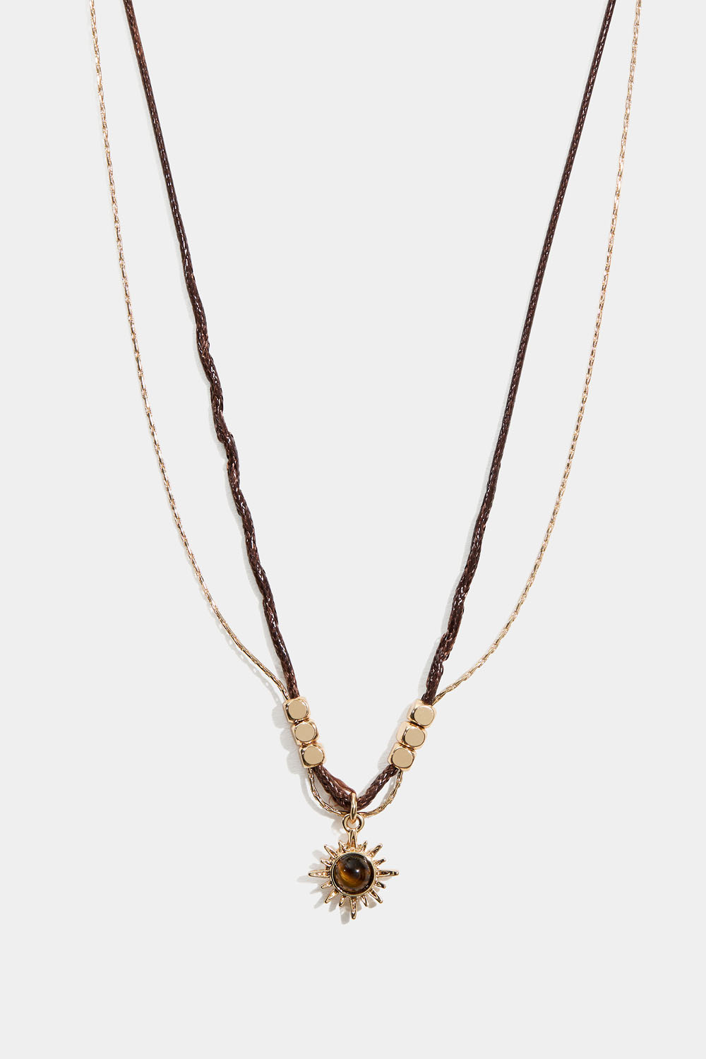 Halskjede med sol og tigerøye i kvarts