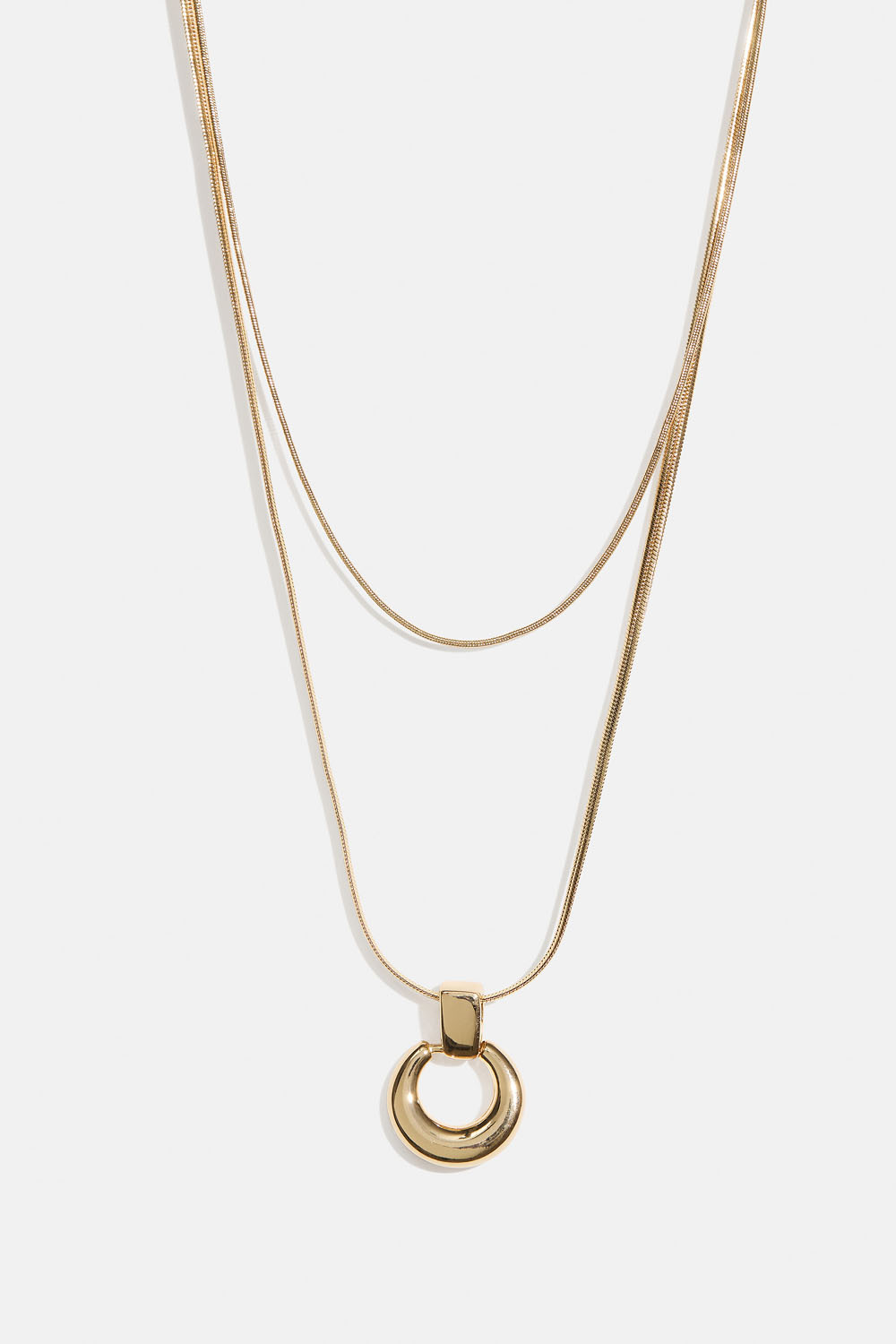 Gullfarget dobbelt halskjede med rundt anheng