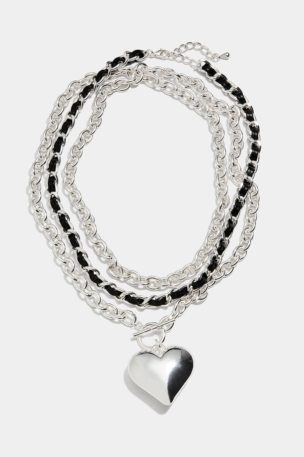 Halskjede med tykt kjede og hjerte, 2-pakning
