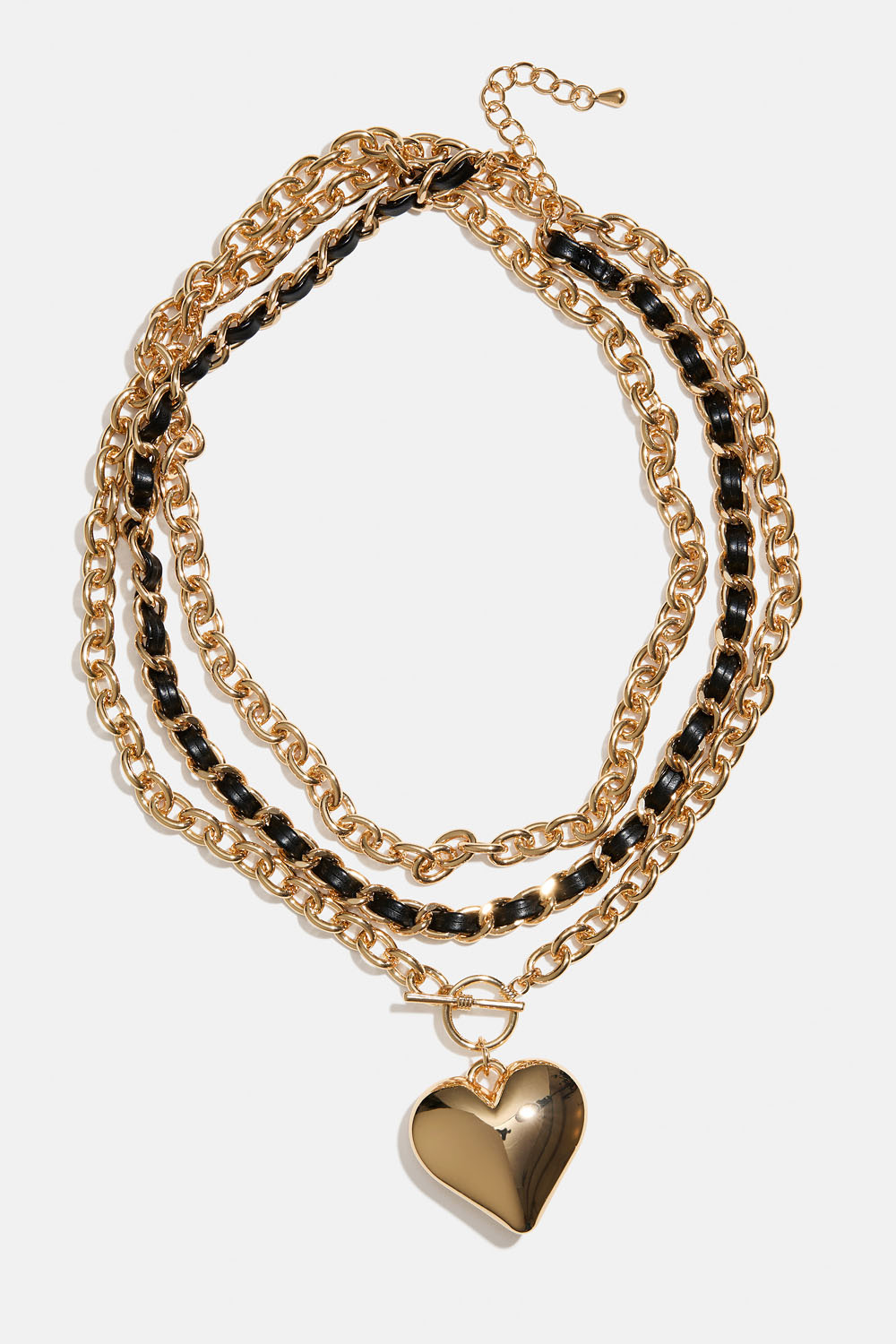 Gullfarget halskjede med tykt kjede og hjerte, 2-pakning