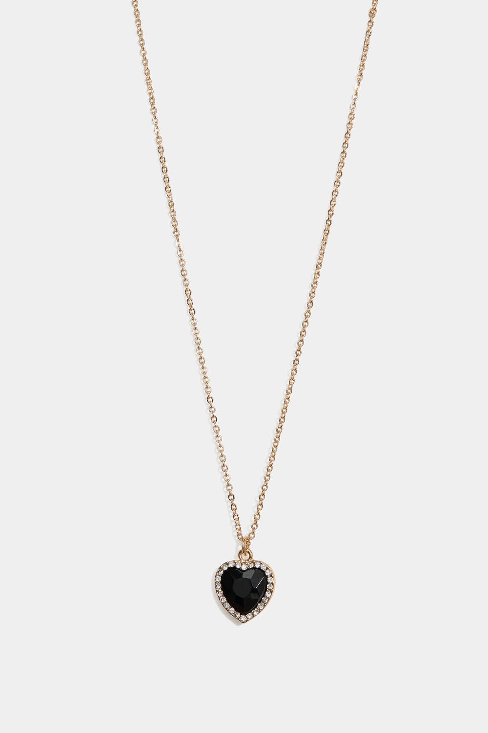 Halskjede med sort hjerteformet glasstein