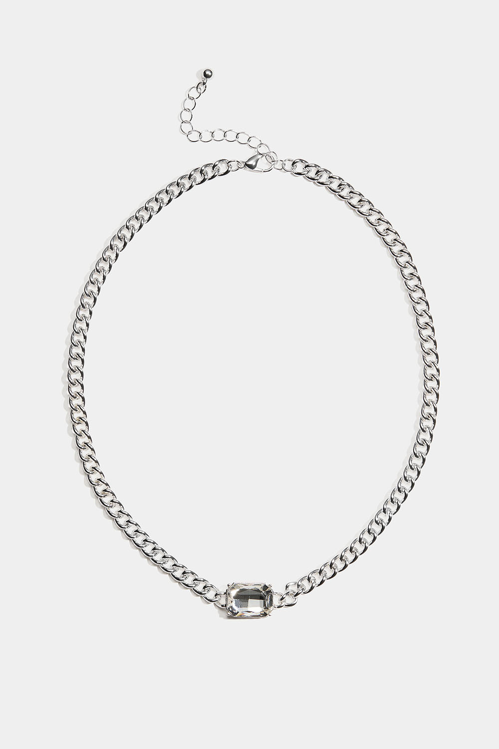 Halskjede med grov kjede og stor glasstein