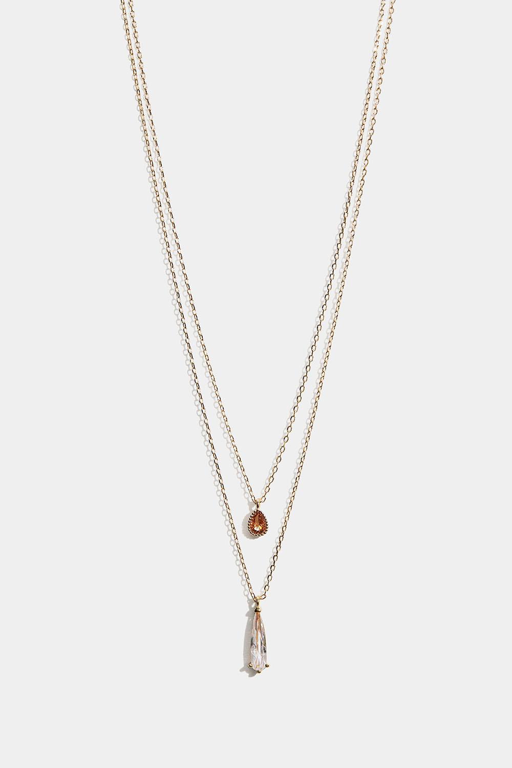 Gullfarget dobbelt halskjede med dråpeformede anheng