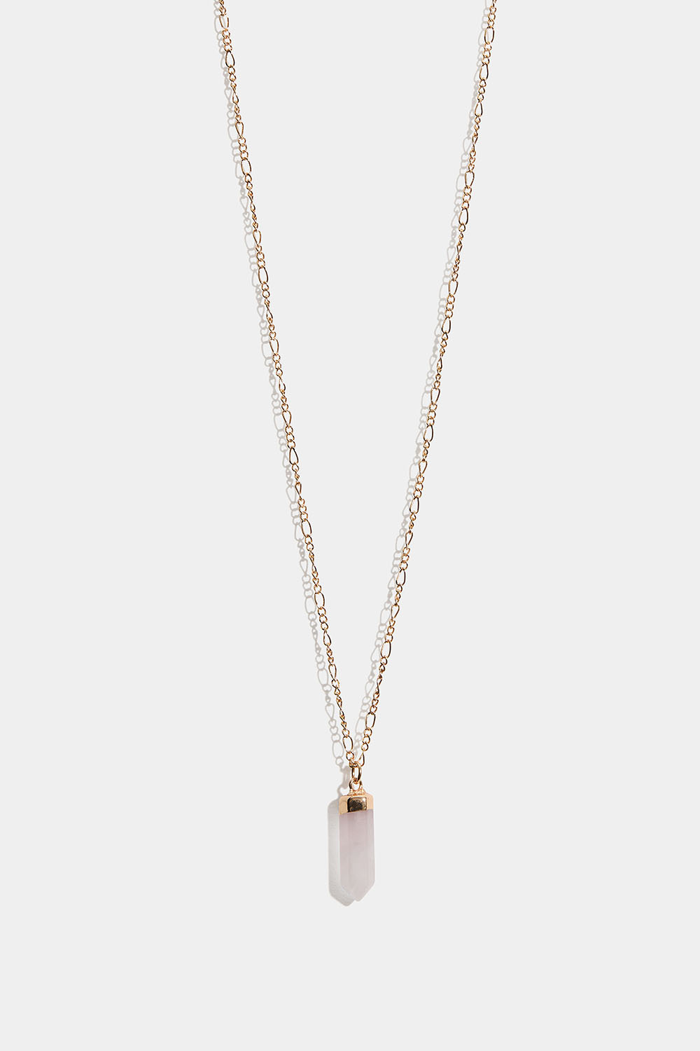 Gullfarget halskjede med rosenkvartsanheng