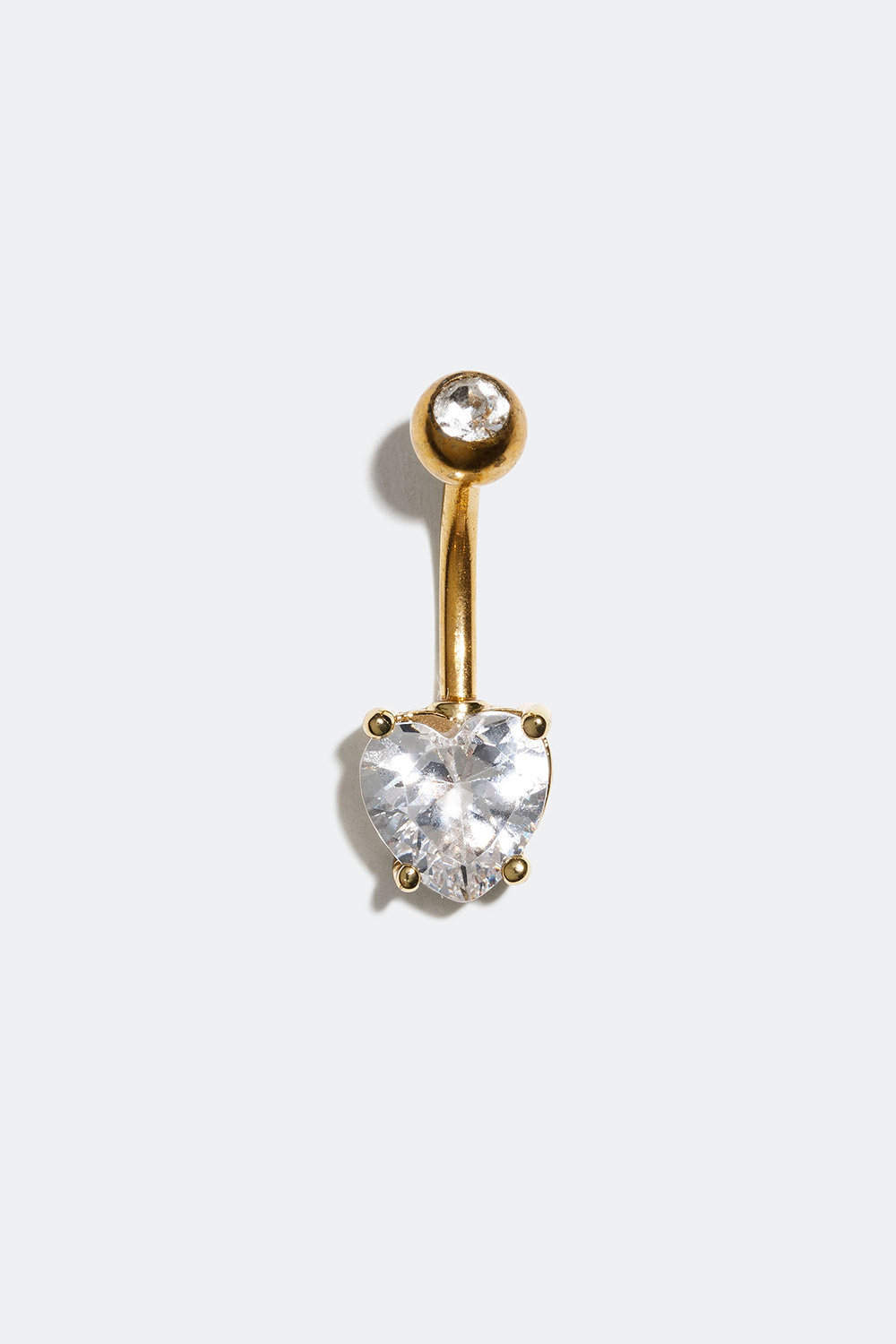 Gullfarget navlepiercing med hjerte i Cubic Zirconia