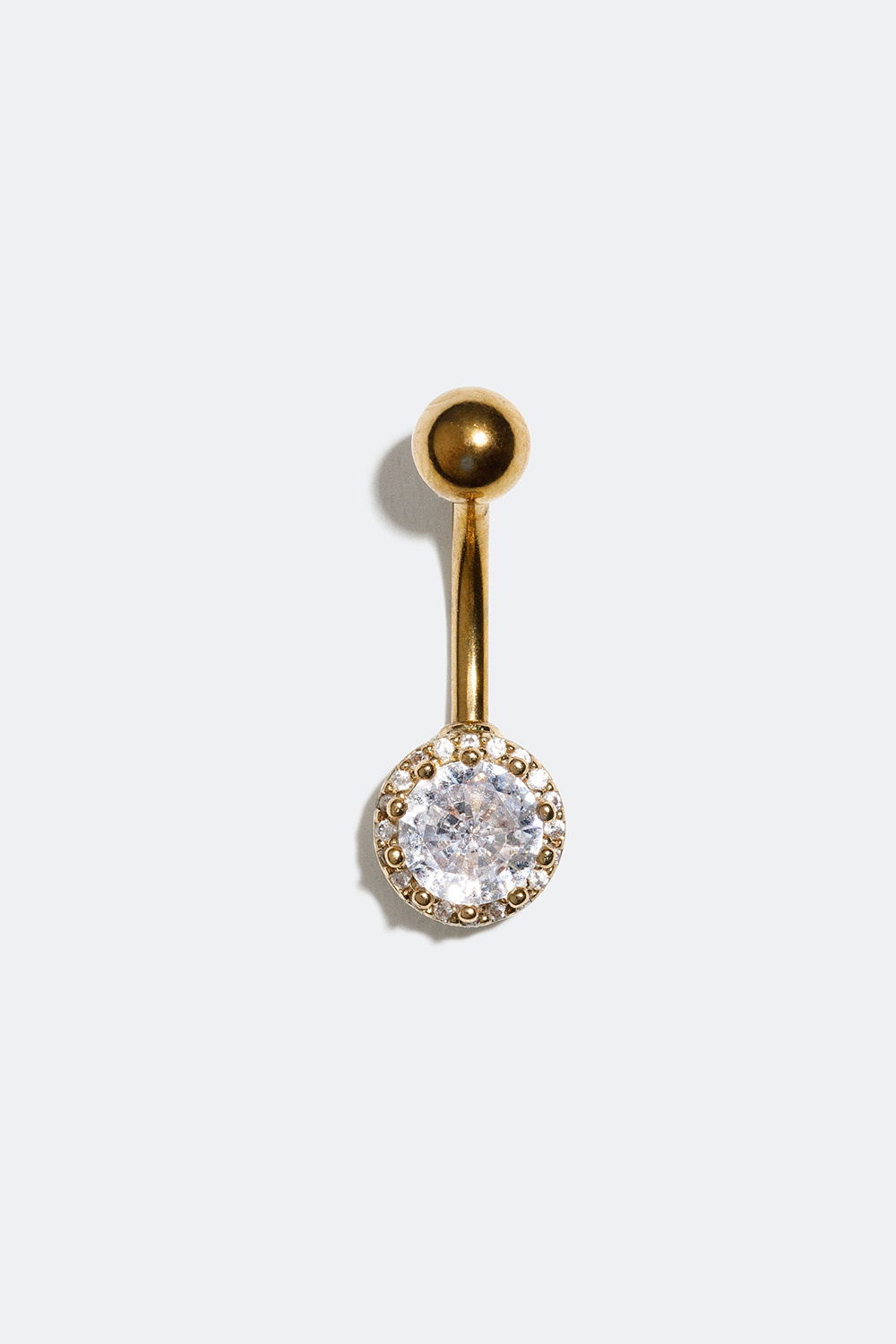 Gullfarget navlepiercing med rund Cubic Zirconia-stein