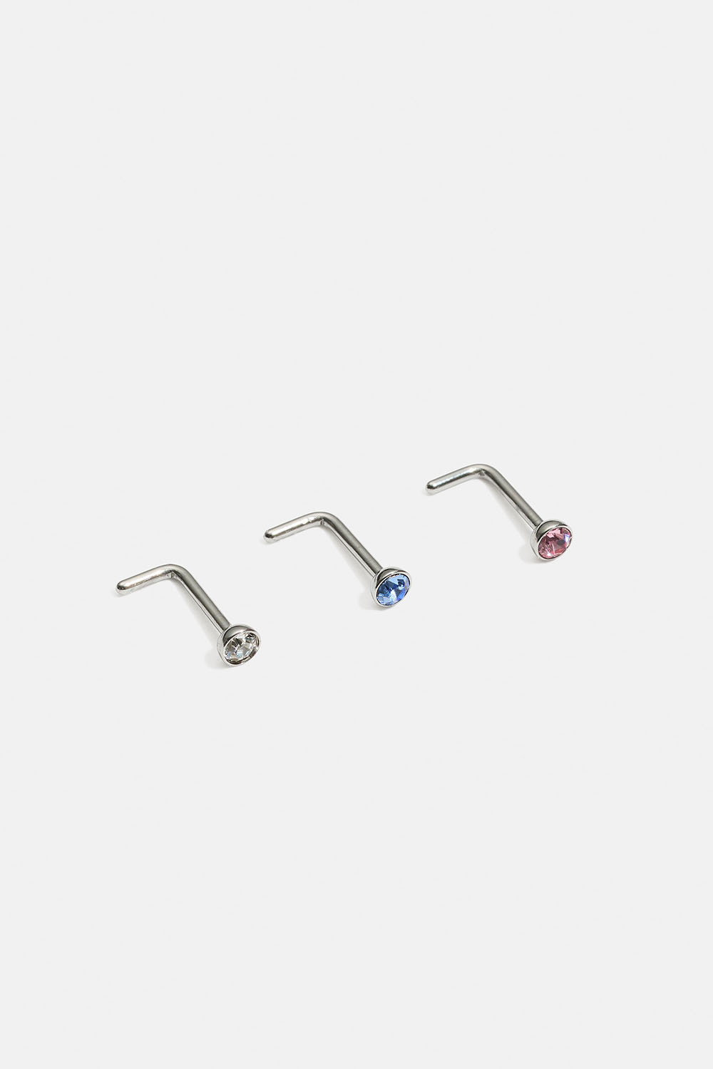 Nesepiercing i stål med steiner, 3-pakning