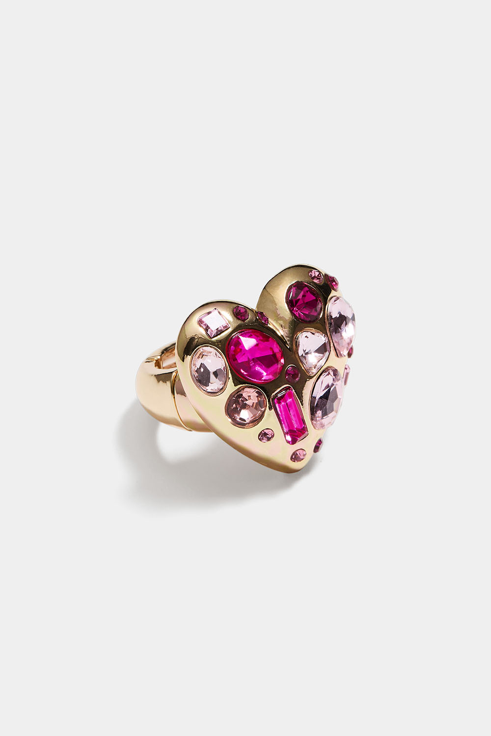 Justerbar ring med hjerte og rosa strass