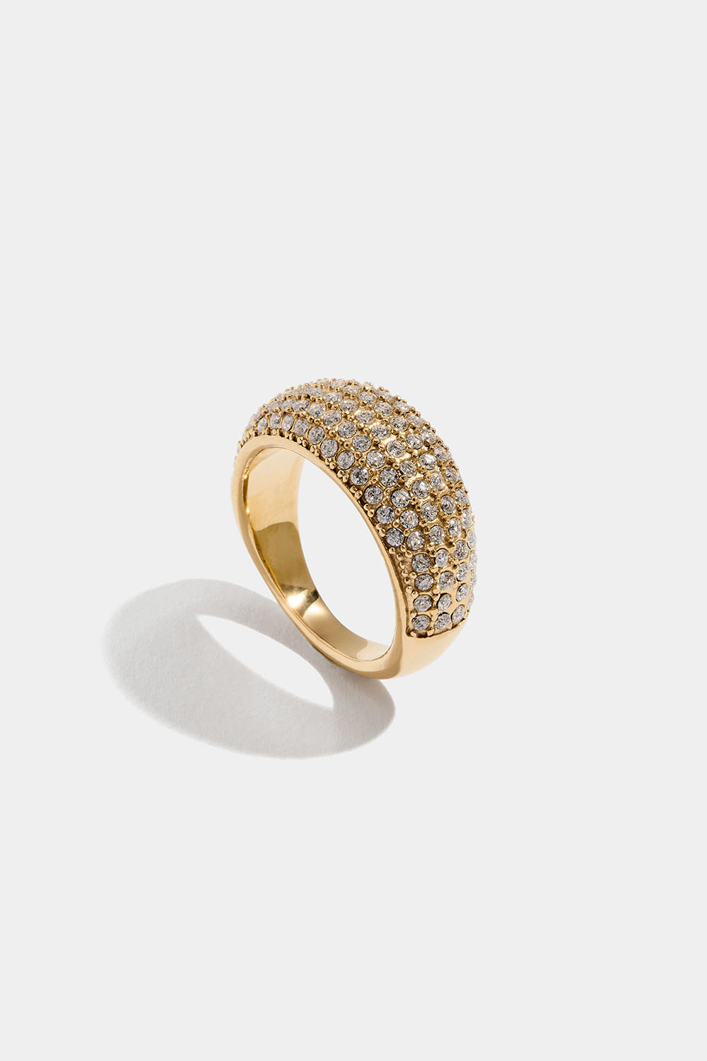 Bred ring i stål med 18 karat gull og et lag av Cubic Zirconia