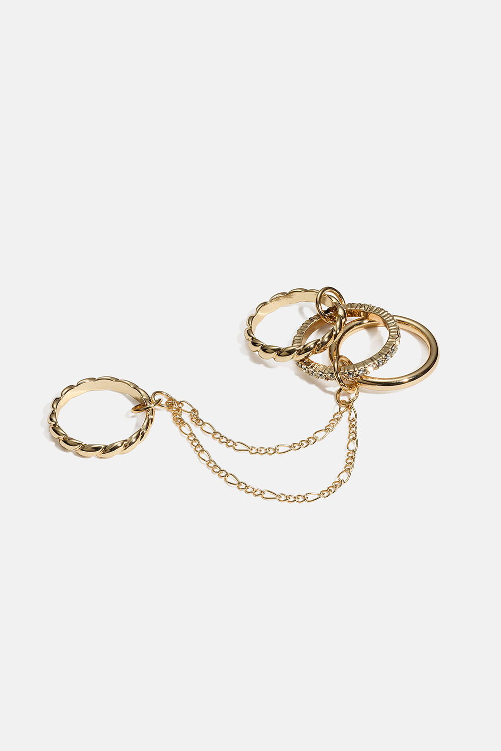 Gullfargede ringer med kjede, 4-pakning