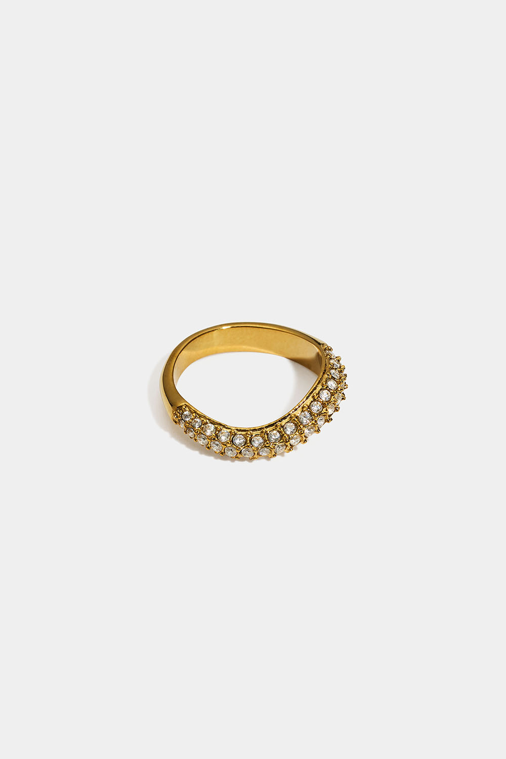 Bølgete ring i 18 k gullbelagt stål med Cubic Zirconia