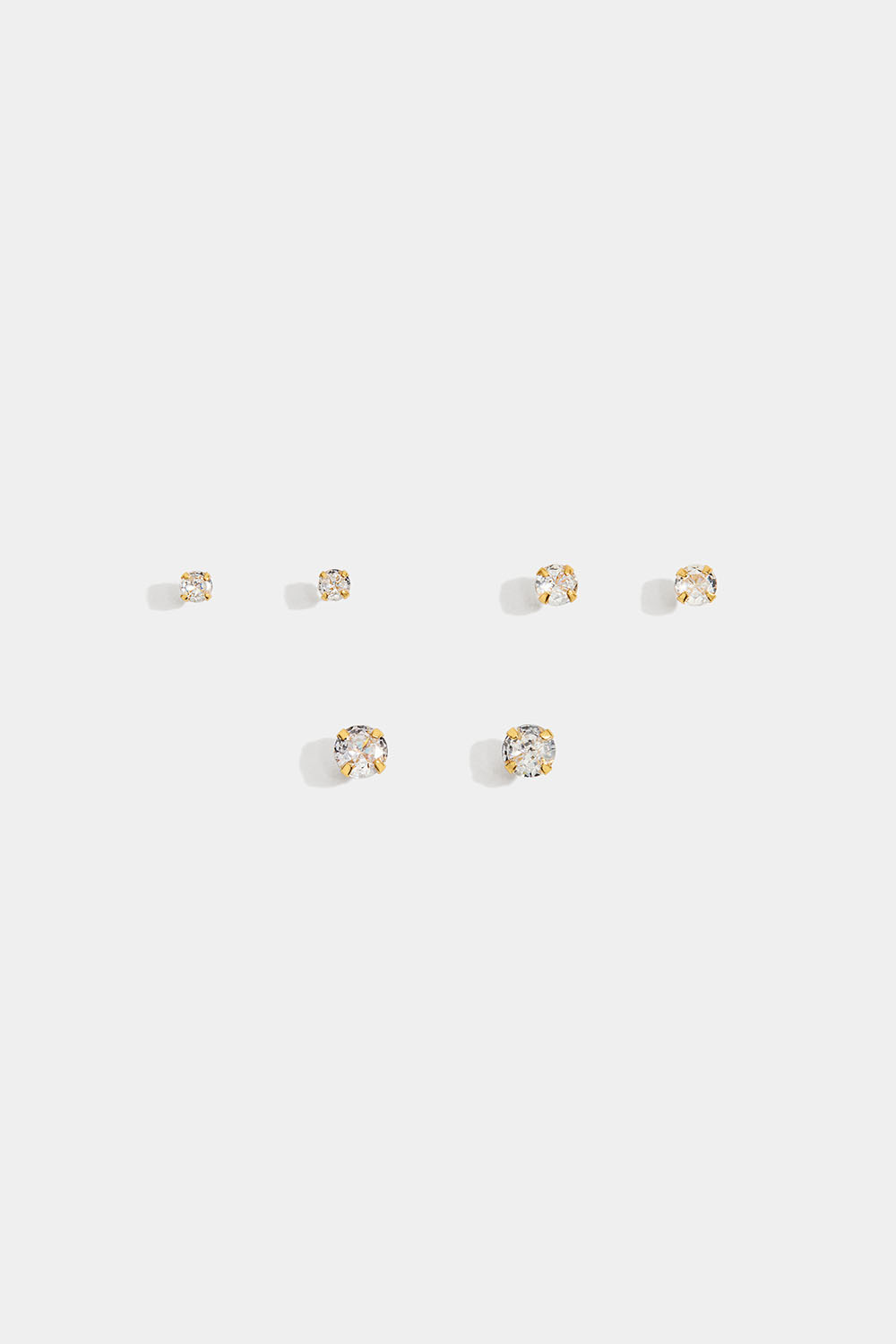 Ørestuds runde glassteiner, forgylt med 18K gull, 3-pack, 4 mm
