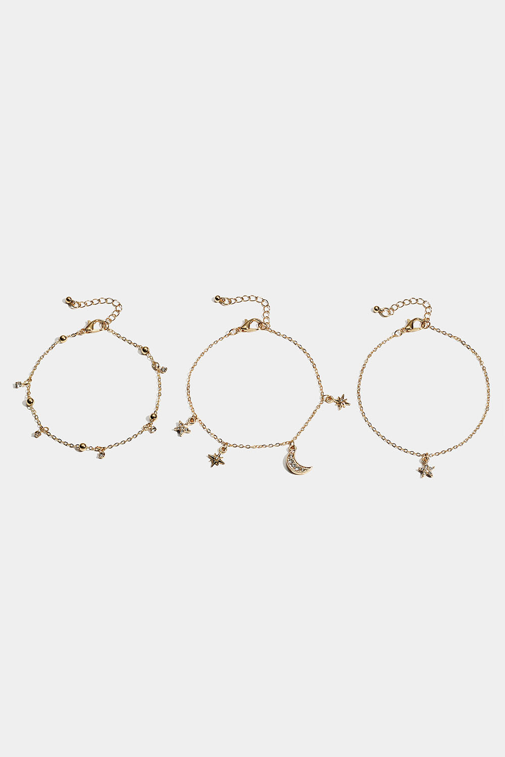 Armbånd med stjerne- og månecharms, 3-pakning
