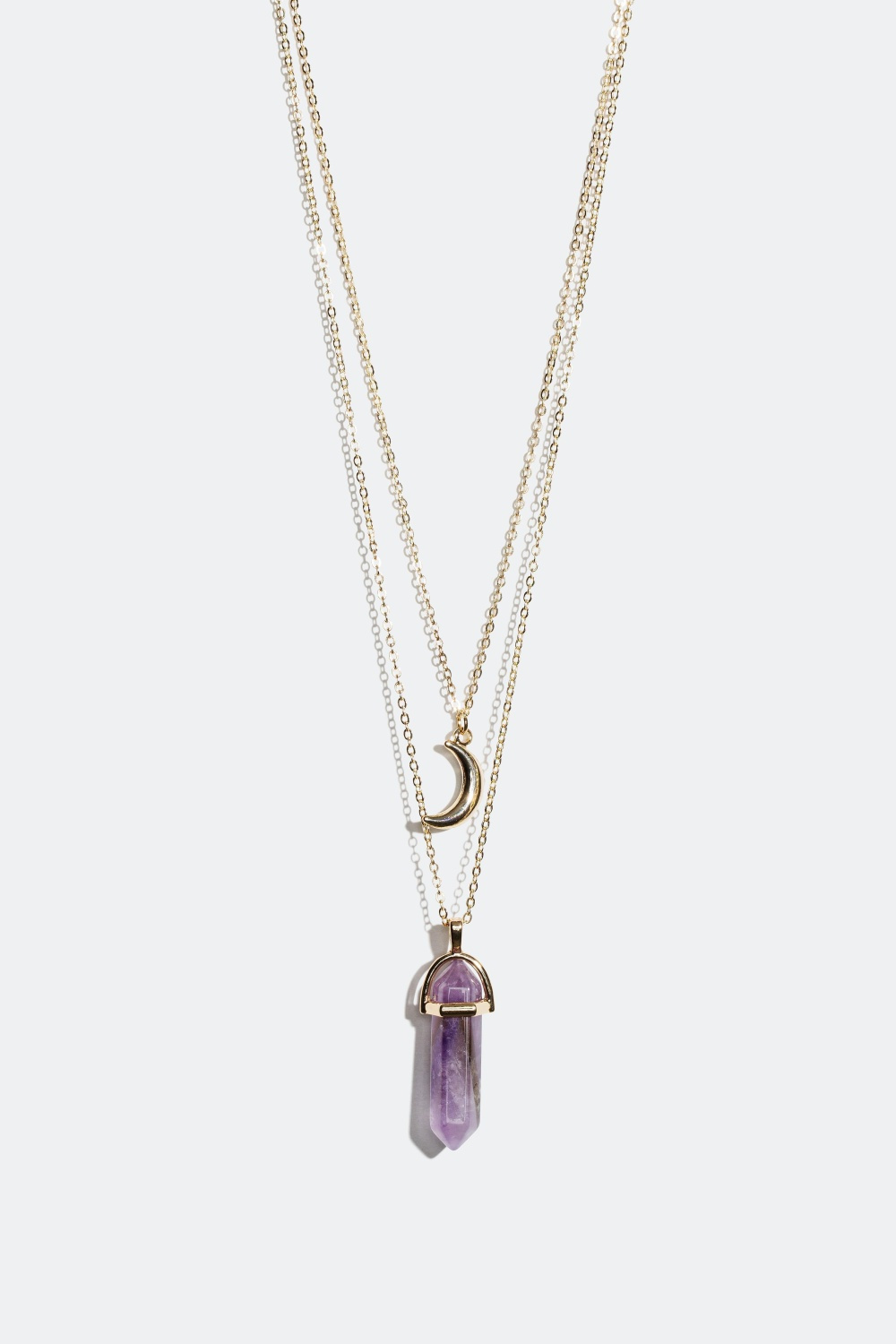 Halskjede lag på lag, krystall og måne