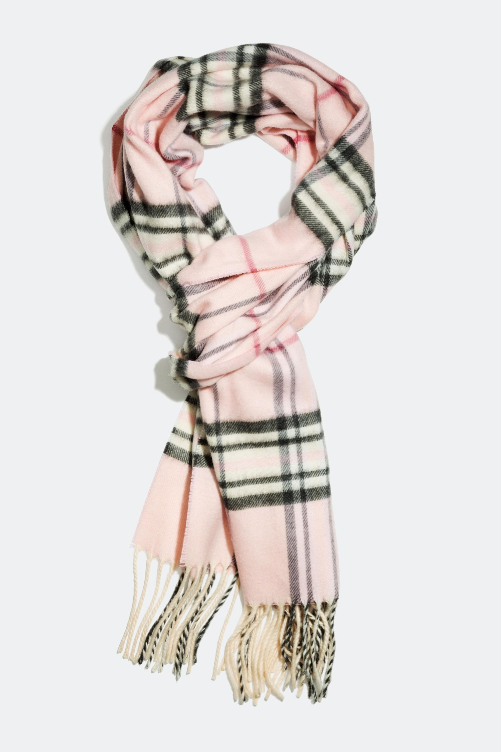 Rutete skjerf med frynser, rosa