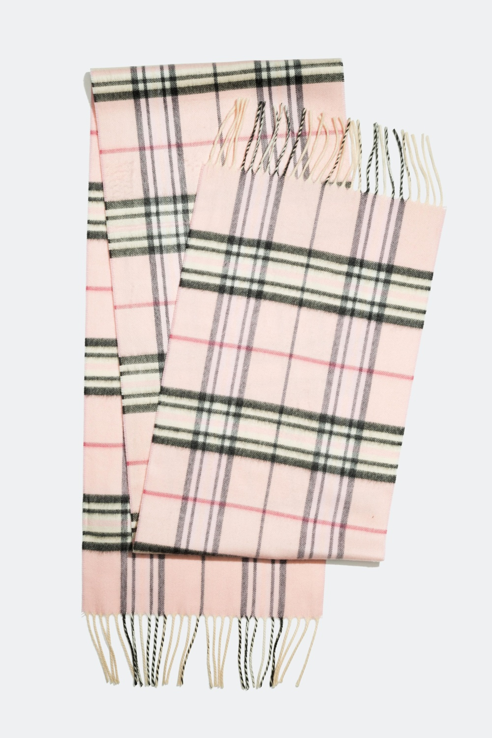 Rutete skjerf med frynser, rosa