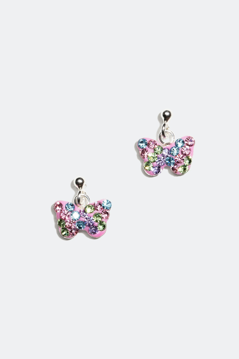 Øredobber i ekte sølv med sommerfugler dekorert med glassteiner