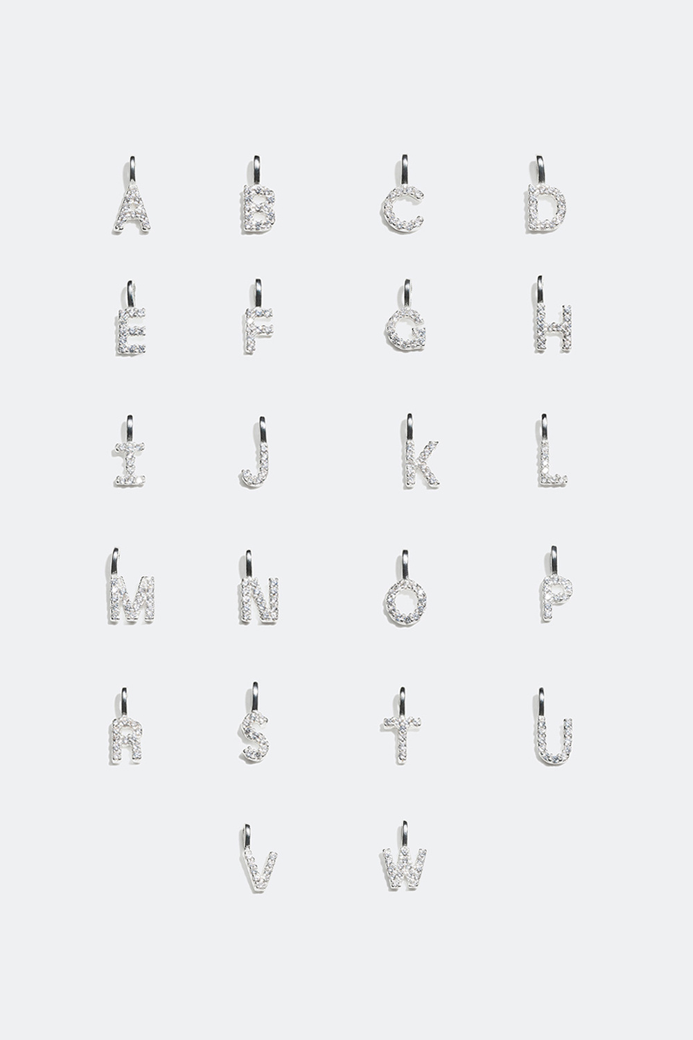 Anheng i ekte sølv med bokstaver av strass