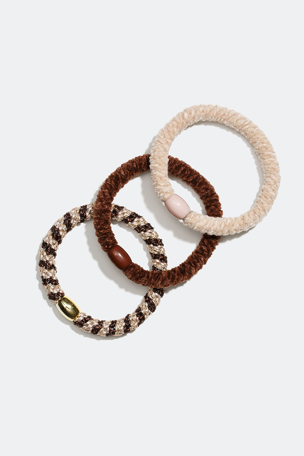 Flettede hårstrikk i brun og beige miks, 3-pakning