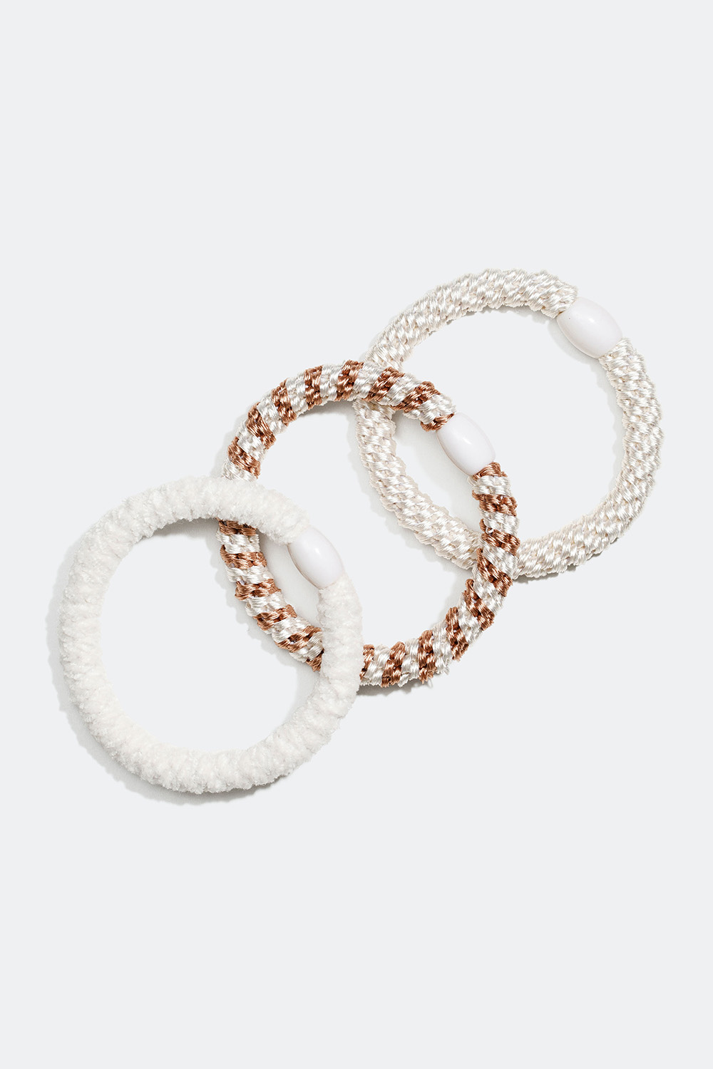 Flettede hårstrikker i hvite toner, 3 pakning