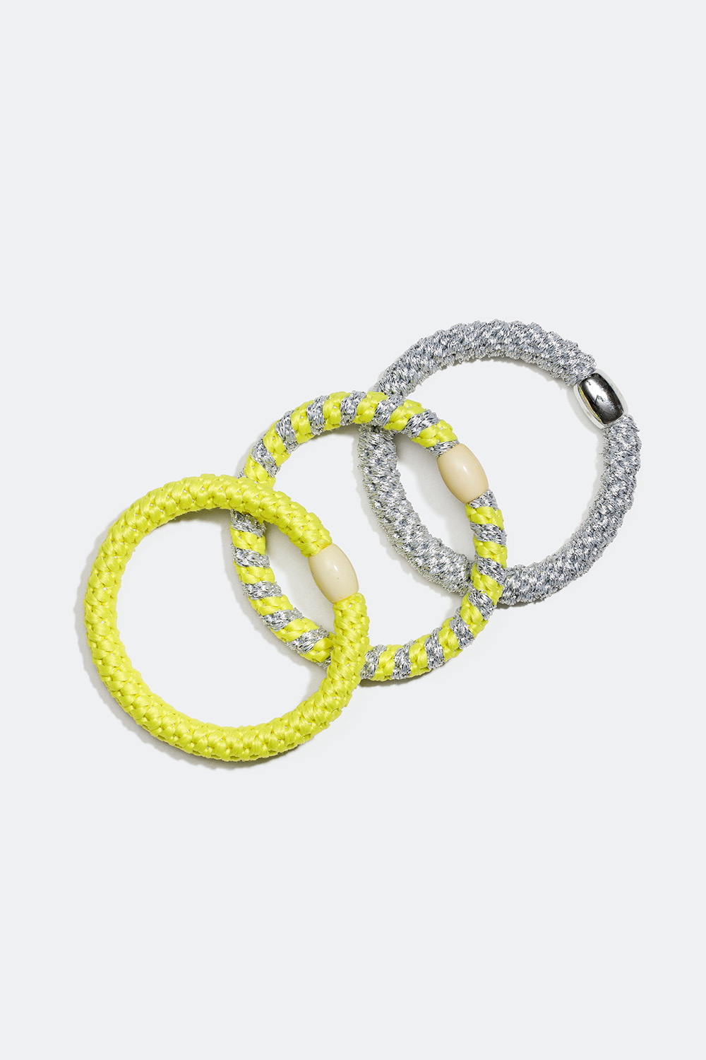 Flettede hårstrikker i sølv og neongult, 3-pakning