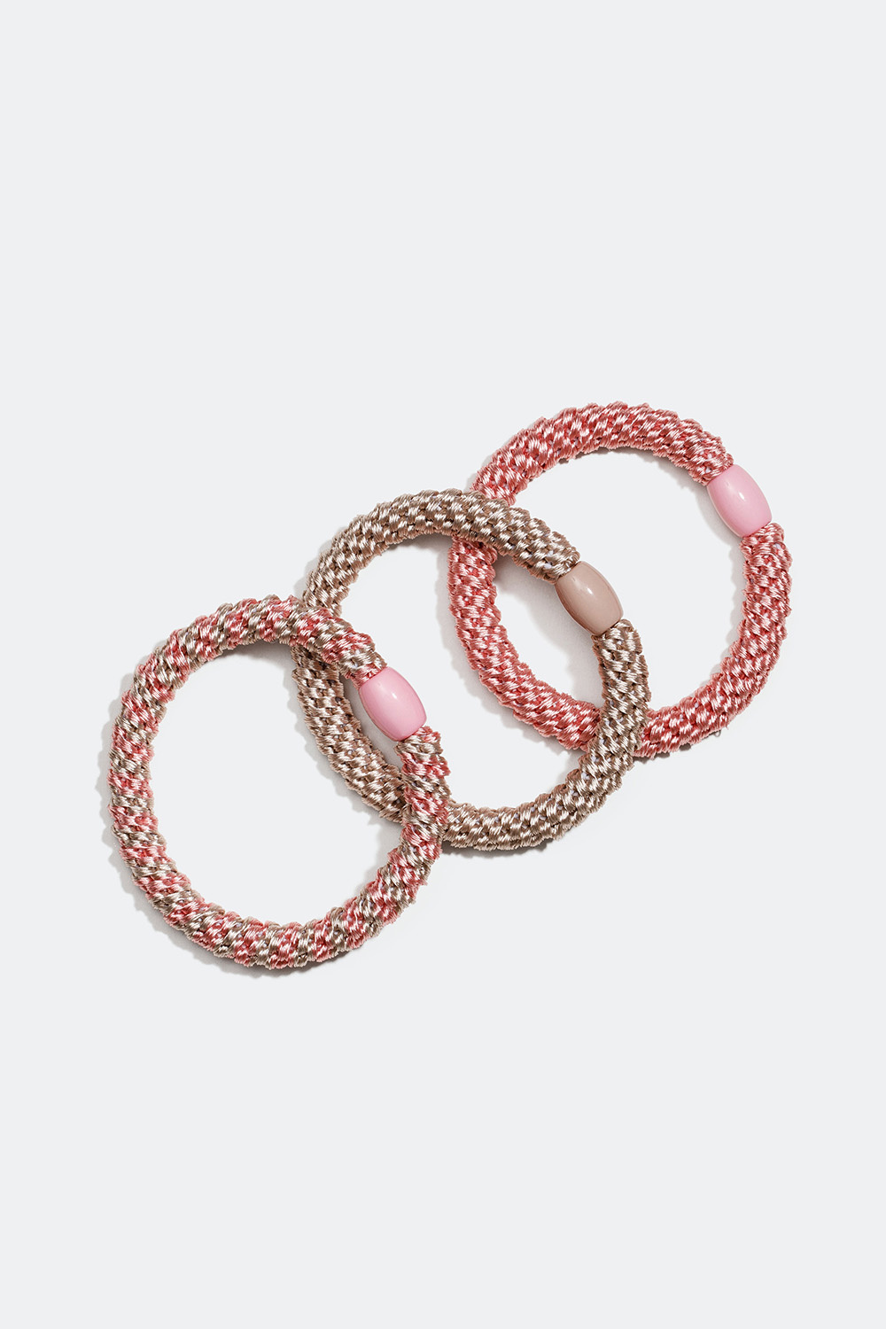 Flettede hårstrikker i rosa og beige, 3-pakning