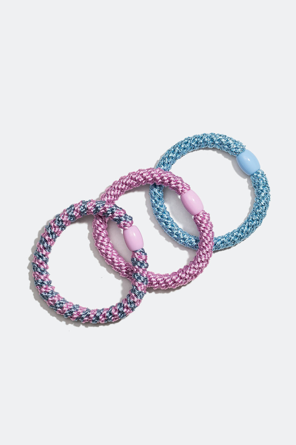 Flettede hårstrikker i rosa og blå miks, 3-pakning