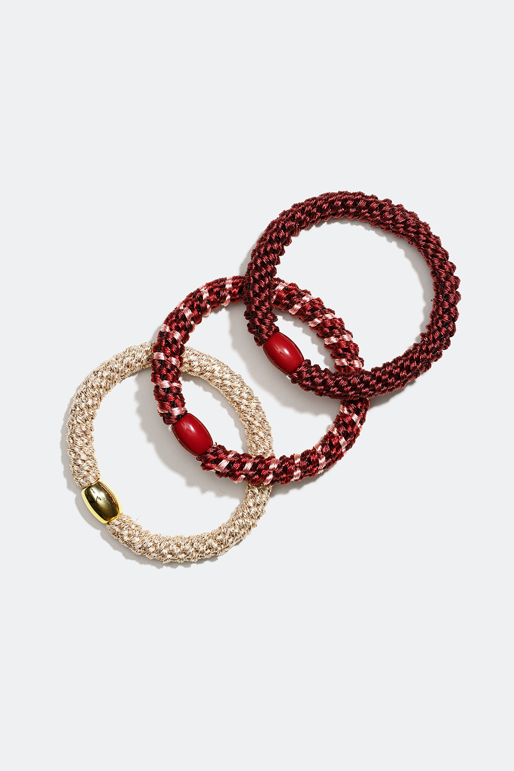 Flettede hårstrikk i burgunder miks, 3-pakning