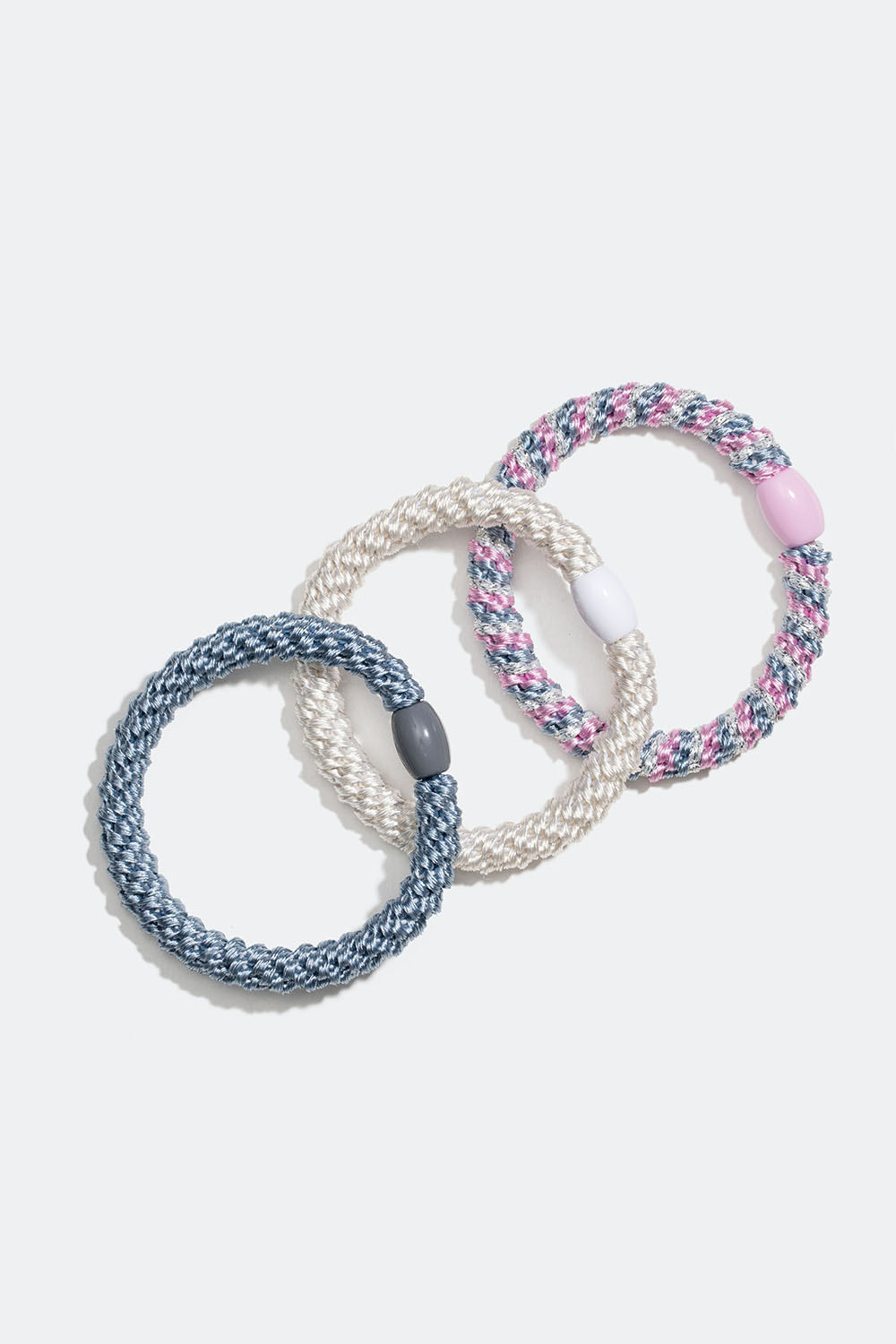 Flettede hårstrikker i blå, hvit og rosa miks, 3-pakning