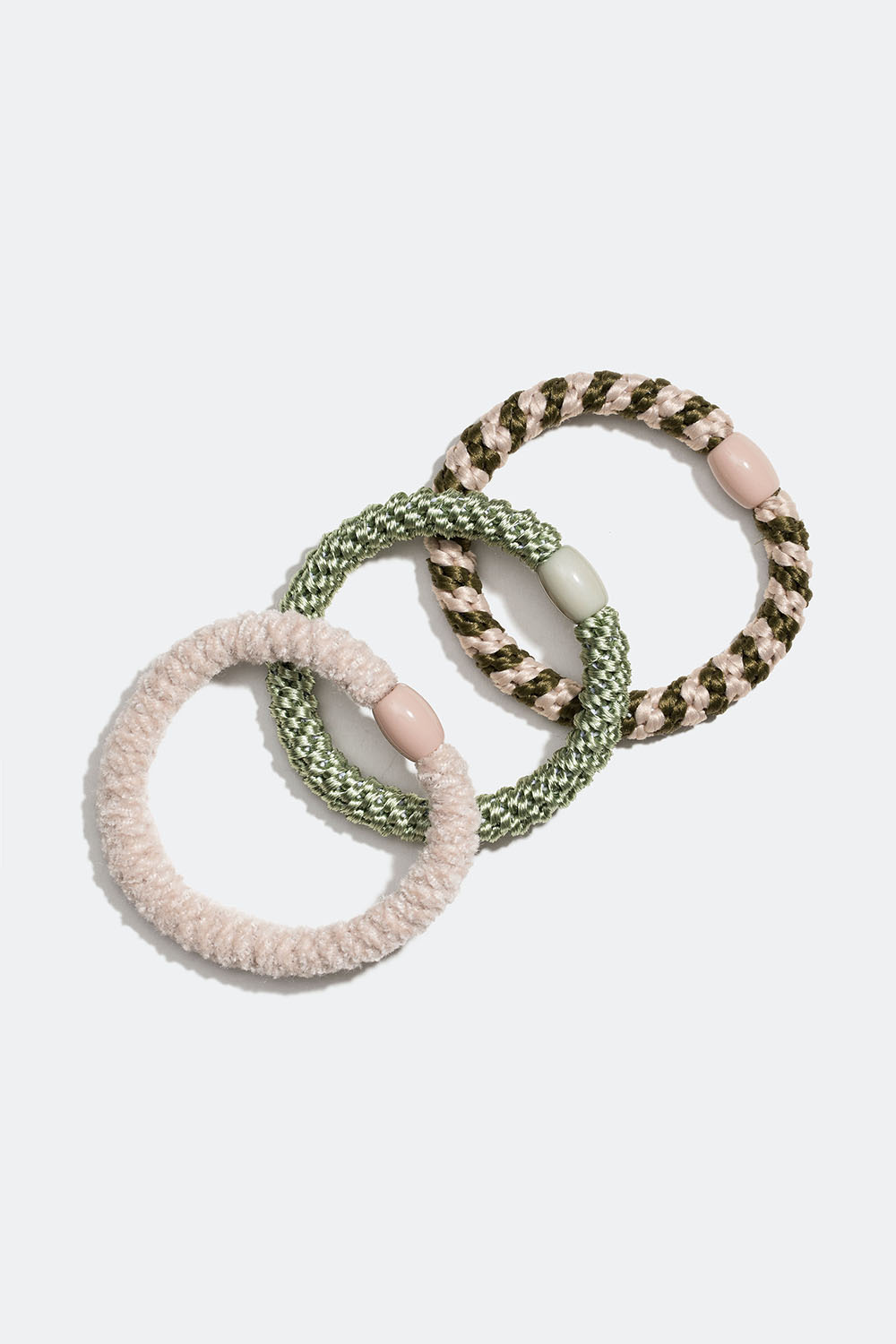 Flettede hårstrikker i grønn og hvit miks, 3-pakning