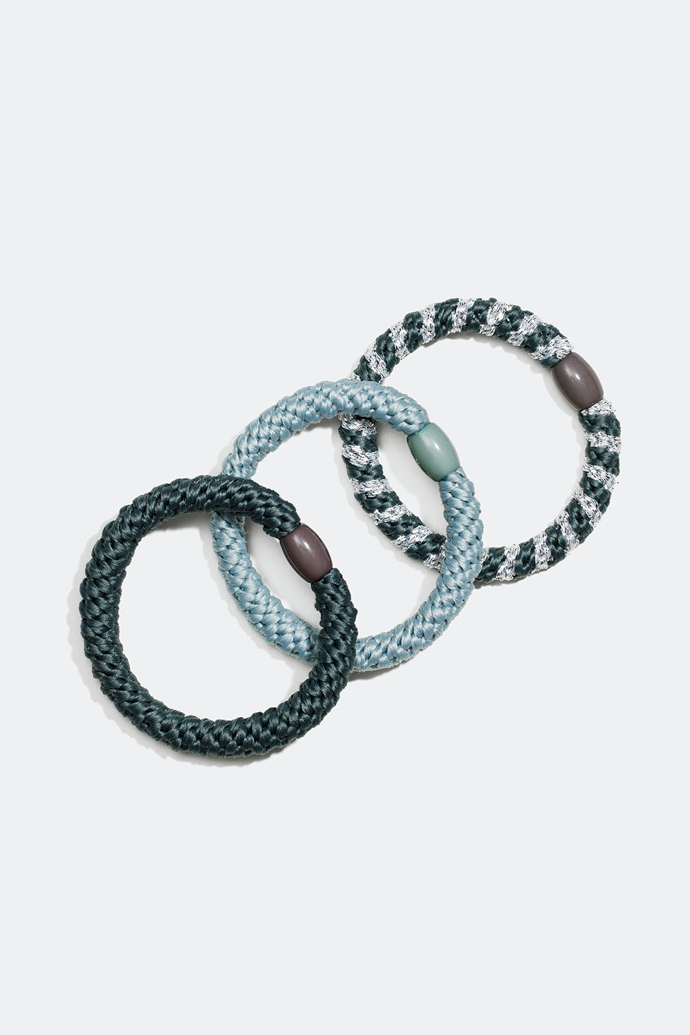 Flettede hårstrikker i grønn-blå farger, 3 pakning