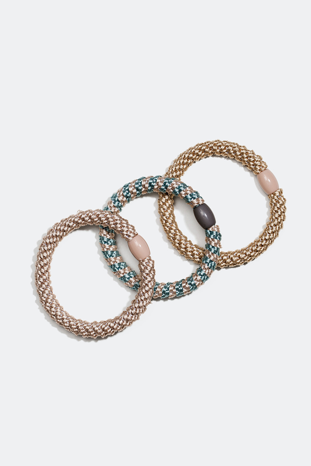 Beige og blå flettede hårstrikker, 3-pakning