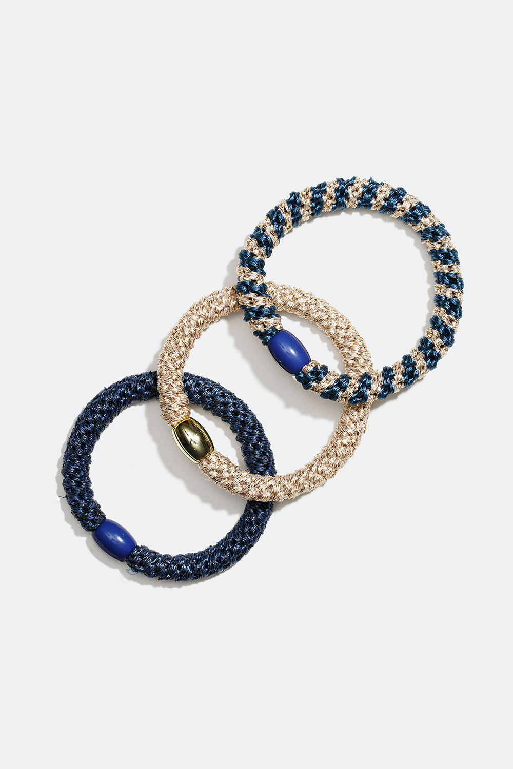 Flettede hårstrikk i blå og gullmiks, 3-pakning