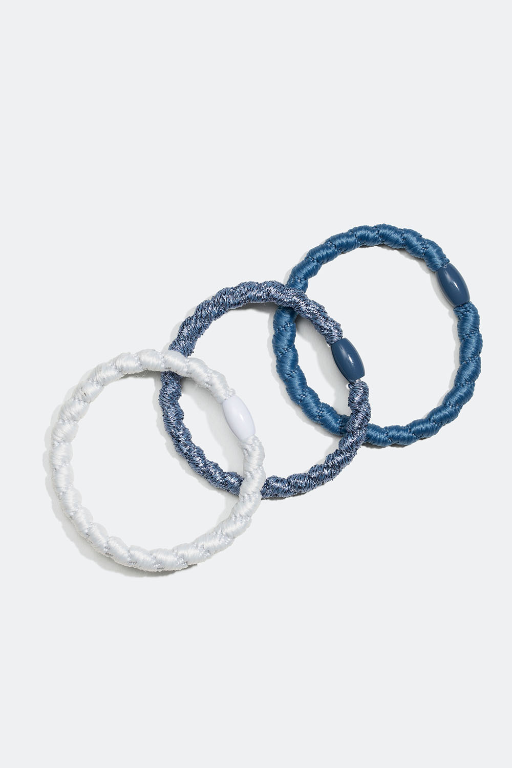 Smale, flettede hårstrikker i blått og hvitt, 3-pakning