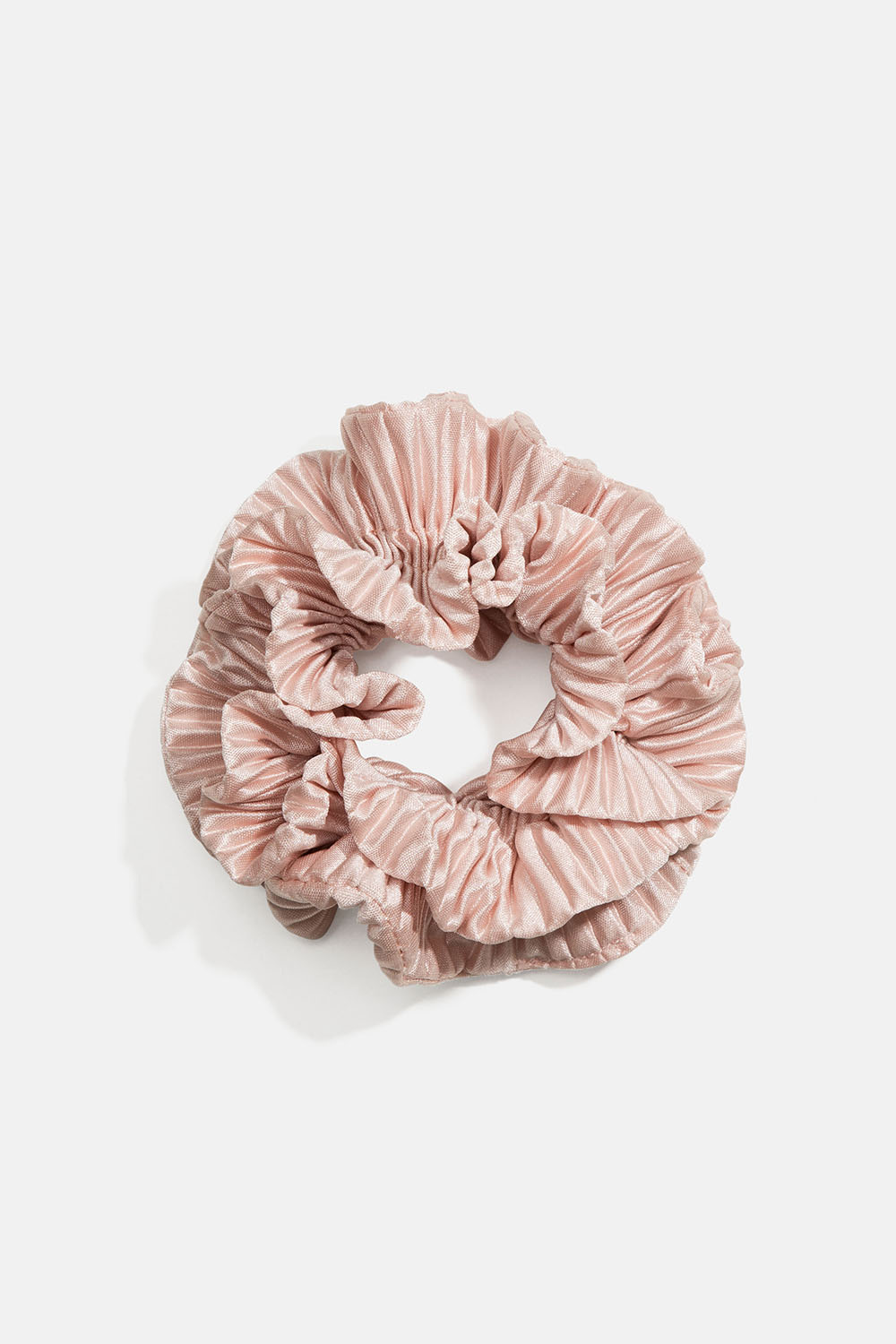 Rosa, plissert scrunchie med volanger