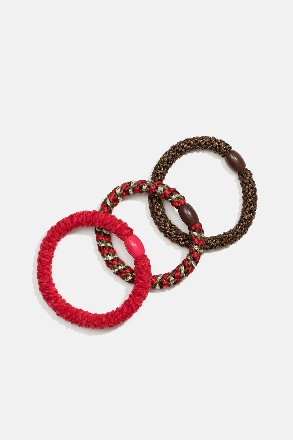 Flettede hårstrikker i brun og rød blanding, 3-pakning